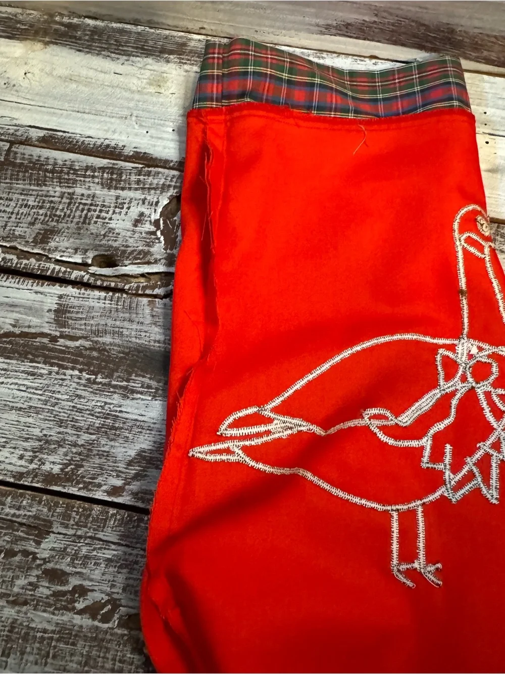 Source Unknown Red Holiday Goose Stocking with Plaid Cuff